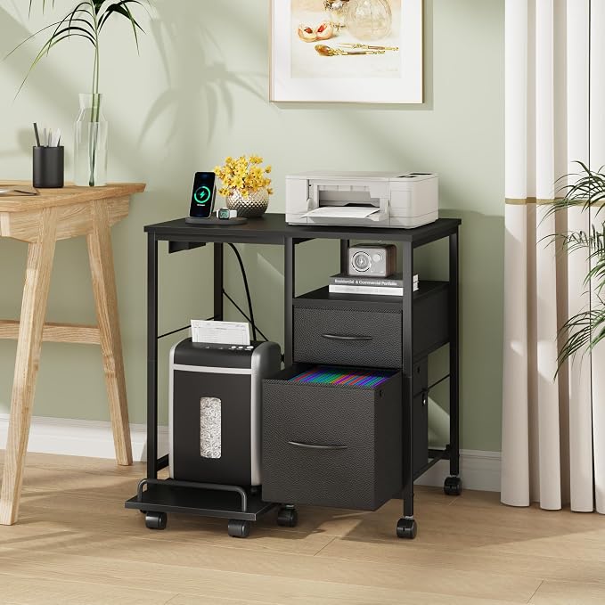 YAOHUOO Printer Stand with Power Outlet/Fabric Drawers, Printer Cabinet with - Image 6