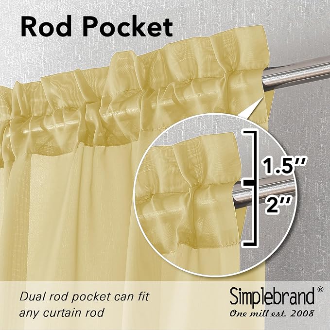 Simplebrand Yellow Sheer Curtains 96 Inches Long, Light Filtering Rod Pocket - Image 2