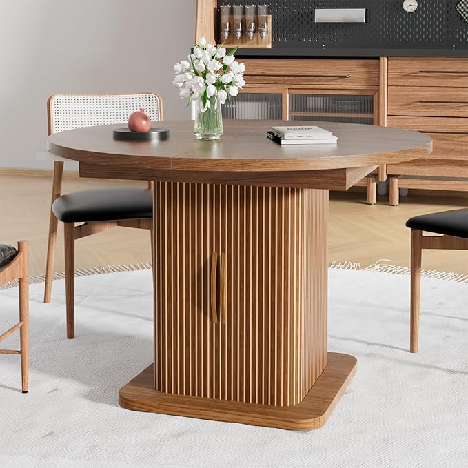 Extendable Round Dining Table for 4-6-8, 59 Inch Dining Room Kitchen Table - Image 5