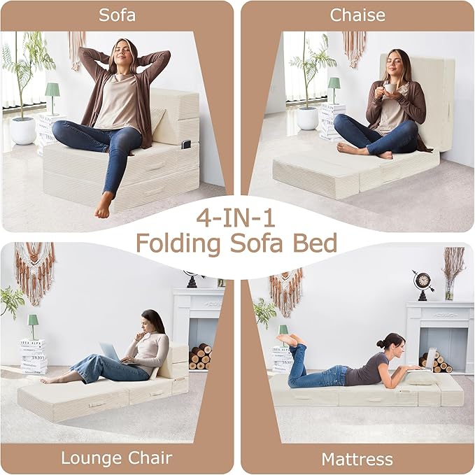 Folding Sofa Bed, 4 in 1 Convertible Sleeper Chair - Image 4