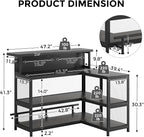 L-Shaped Home Bar Unit with Wine Glasses Holder and LED Light, Modern Bar Table - Image 2