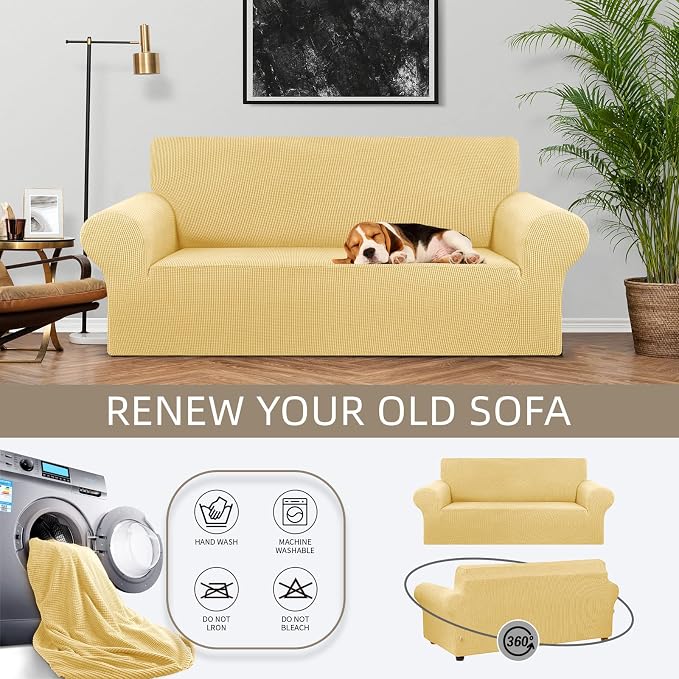 Stretch Loveseat Couch Cover, 2 Cushion Couch Slipcover, Champagne | 1-Piece - Image 3