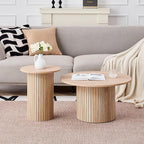 Round Nesting Coffee Table Set of 2 Mid Century Modern Wood Round Coffee Tables - Image 5
