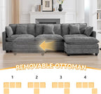 111'' Sectional Cloud Deep Seat Couch, Modern Comfy Chenille L Shaped Sectional - Image 6