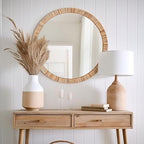 Barnyard Designs Round Rattan Wall Mirror, Natural Tan Woven Rattan Frame - Image 4