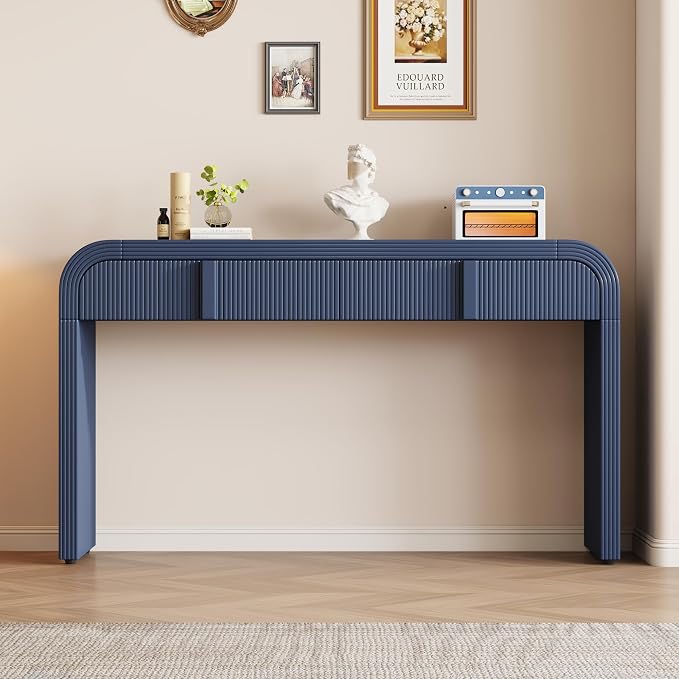 55'' Wood Console Table Sofa Table Entryway Table, Unique Modern Rounded - Image 4