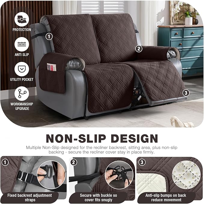TAOCOCO 100% Waterproof Loveseat Recliner Cover, Non Slip Split Loveseat Covers - Image 4