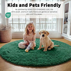 Dark Green Round Area Rugs 5ft, Fluffy Soft Bedroom Circle Rug - Image 3