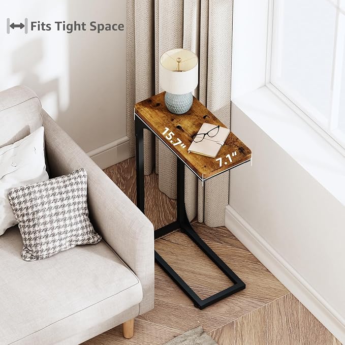 QEEIG Narrow C Shaped Side Table Set of 2 Living Room Sets Slim Couch Tray - Image 4