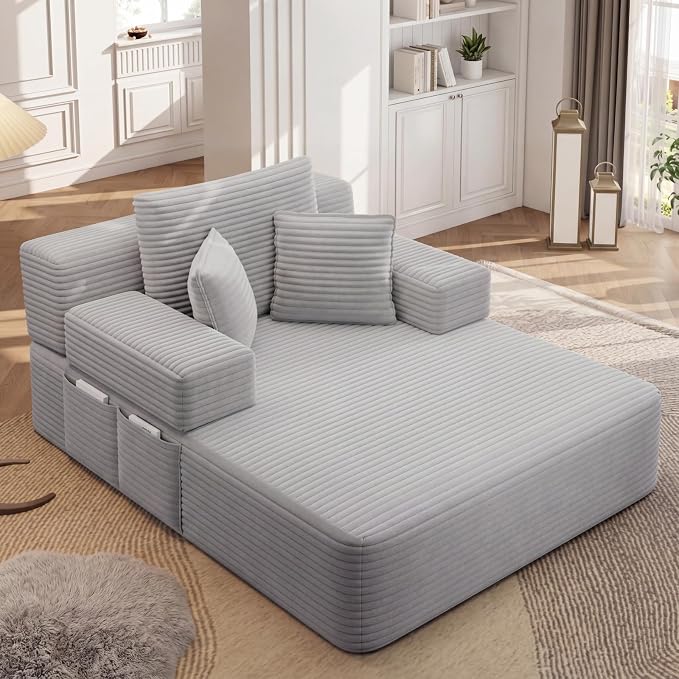 Oversized Boneless Chaise Sofa Bed, Corduroy Chaise Lounge Chair Indoor - Image 12