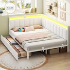 DICTAC Corner Bed Frame with 2 Storage Drawers and Charging Station Full Size by DICTAC