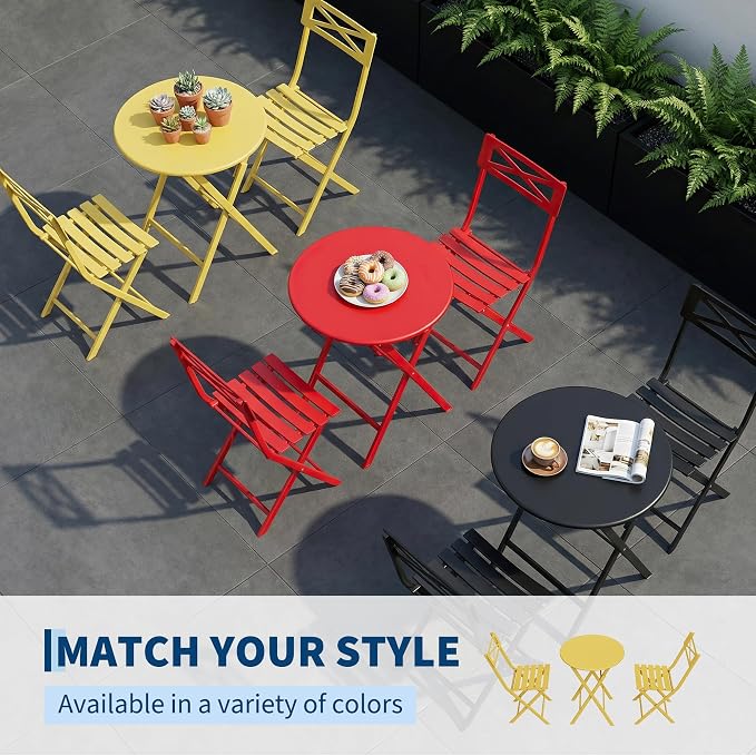 GarveeTech 3-Piece Folding Bistro Set, Heavy Duty Outdoor Patio Furniture - Image 7
