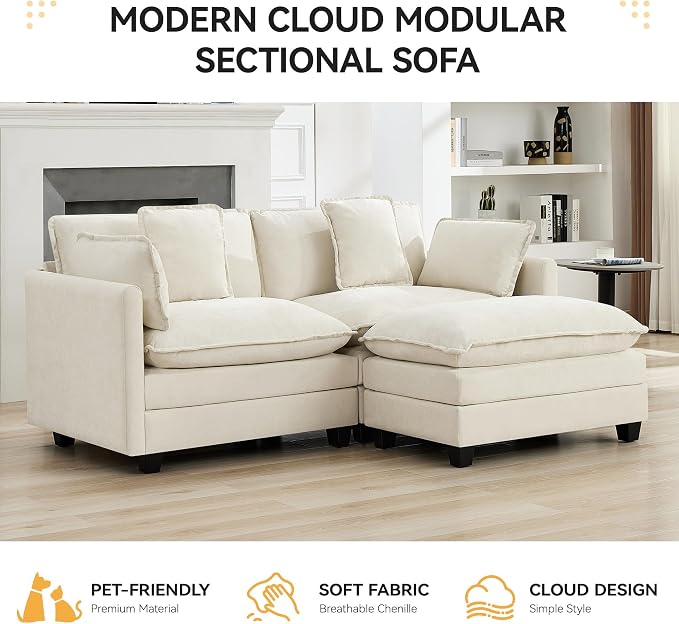 76'' Cloud Deep Seat Loveseat, Upholstered Chenille Modular 2-Seats Sectional - Image 7