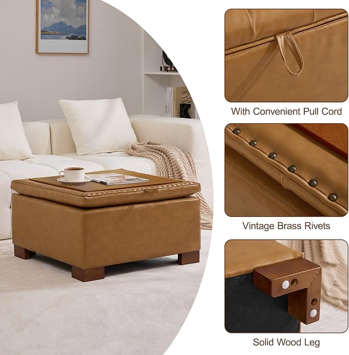 WUTUTUEE 30" Faux Leather Square Storage Ottoman - Image 5