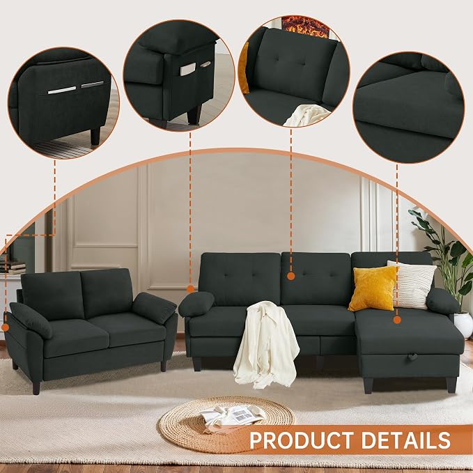 84" Convertible Sectional Sofa Set, 3 Seat L Shaped Couch - Image 4