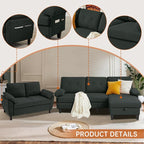 84" Convertible Sectional Sofa Set, 3 Seat L Shaped Couch - Image 4