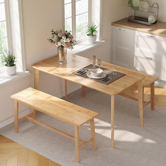 HOOBRO 39.3'' Bamboo Dining Bench, Farmhouse Table Bench, Kitchen & Living Room - Image 2