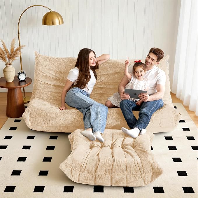 Bean Bag Ottoman, Memory Foam Lazy Bean Bag Sofa, Fireside Chair Foot Rest - Image 4