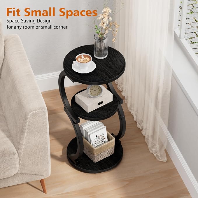 JUSTOGO Small Round Side Table, 3-Tier End Table - Image 4