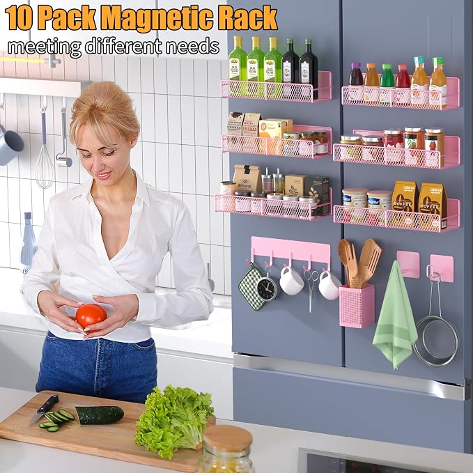 Magnetic Spice Rack for Refrigerator, 10 Pack Metal Magnetic Shelf, Moveable - Image 6