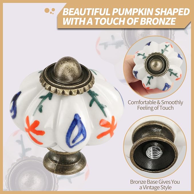 Ivory Pumpkin Knobs 12 Pack Ceramic Cabinet Knobs Vintage Drawer Pulls - Image 3