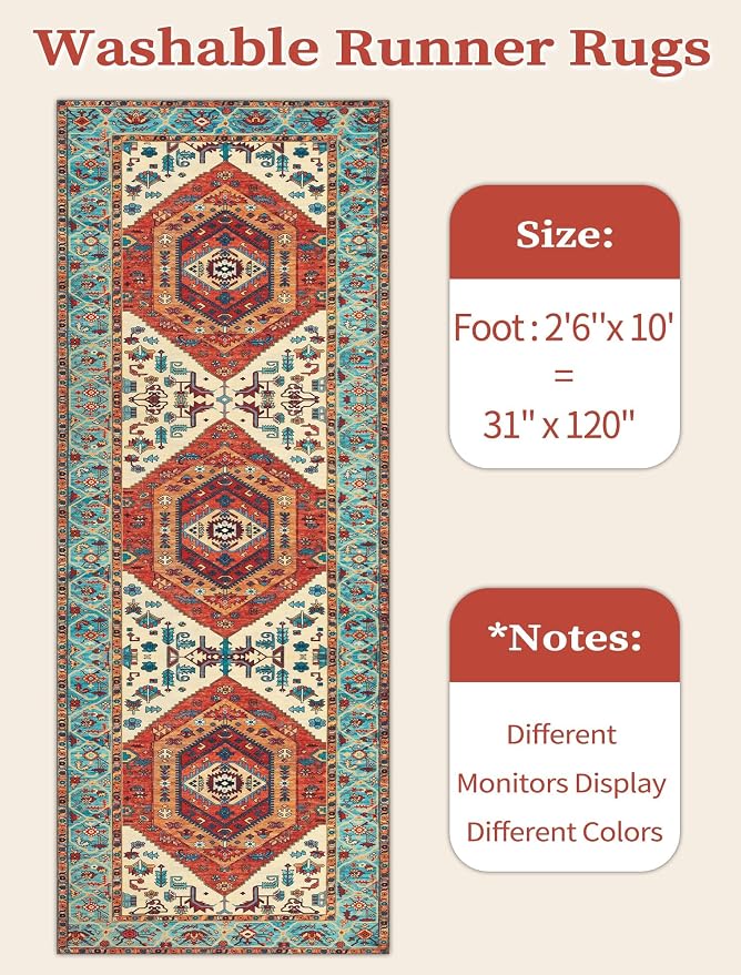 SERISSA 2'6"x10' Washable Non Slip Boho Runner Rug - Image 6