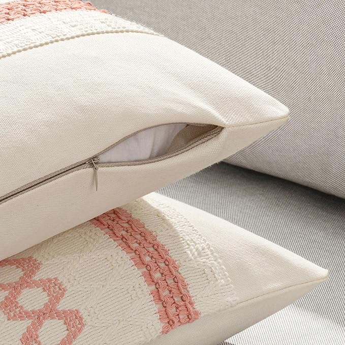 MIULEE Set of 2 Coral Red Boho Decorative Pillow Covers 20x20 Inch | Farmhouse - Image 5