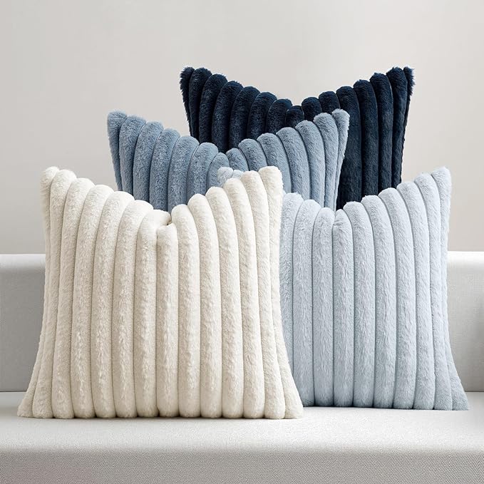 MIULEE Faux Fur Plush Decorative Throw Pillow Covers 16x16, Soft Coastal Modern by MIULEE