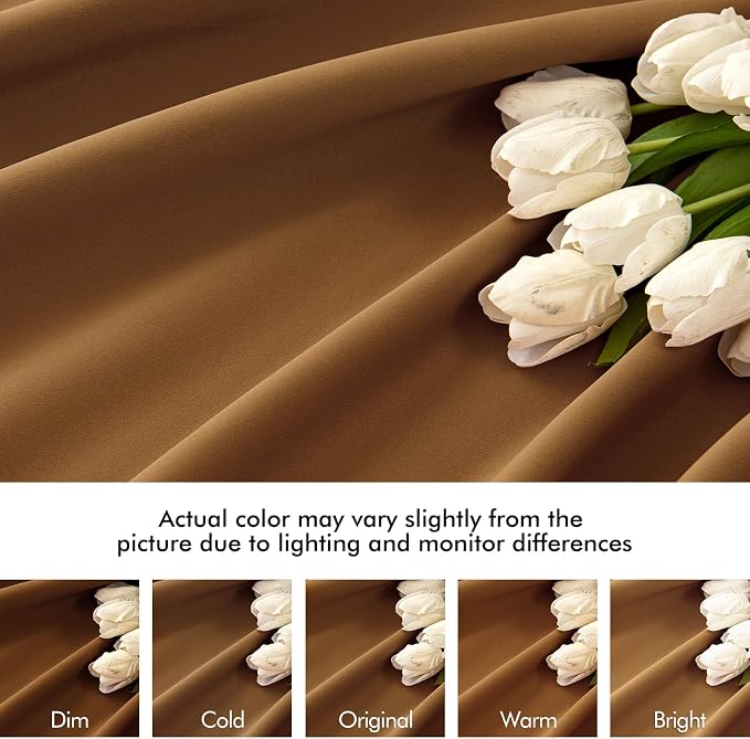 MIULEE Golden Brown Back Tab Blackout Curtains 52x63 Inches Long 2 Panels | Rod - Image 8