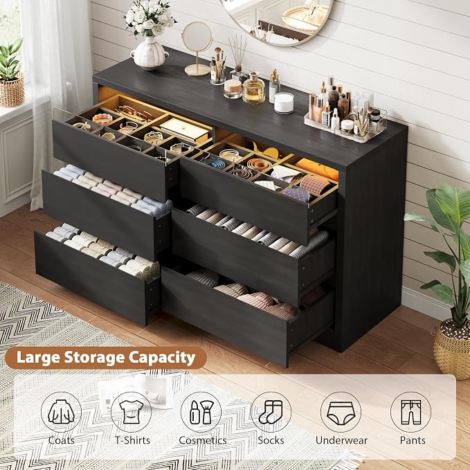 Jocoevol Black LED 6 Drawer Dresser - Image 4