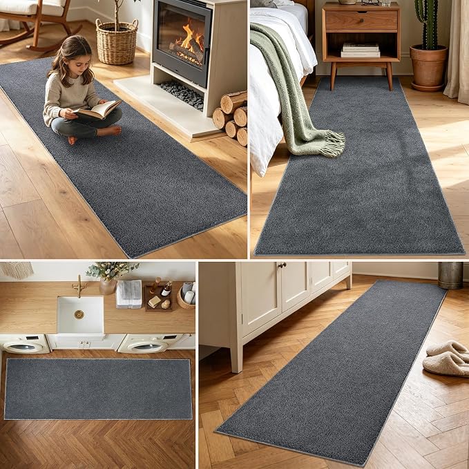 2x6 Dark Grey Solid Runner Rug Washable Non-Slip - Image 3