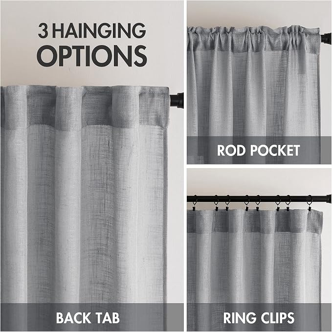 MIULEE Grey Linen Curtains 52x84 Inch Length - Image 3