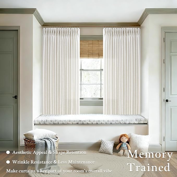 Semi Sheer Linen Pinch Pleat Curtains Cream Ivory 72 Inches Long 50Wx72L | - Image 7