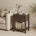 Fluted Night Stand with Golden Handle, Mid-Century Nightstands with Drawer by TROJMHome