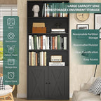 Modern Bookshelf with Doors, Industrial Bookshelves with 6-Tier Shelf, 71 - Image 4