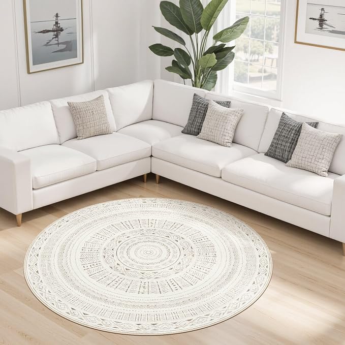 cotiled 5x5 Round Rug 5ft Circle Living Room Boho Area Rugs | Washable Foldable - Image 8