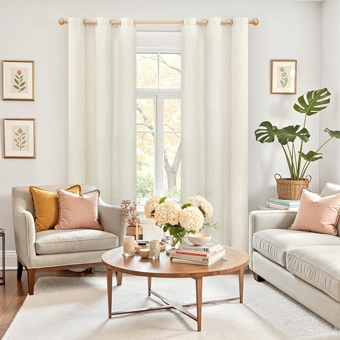 YoungsTex Natural Linen Semi Sheer Curtains 84 Inch Length - Image 2