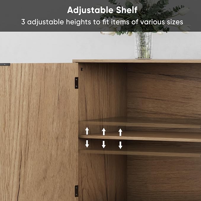 Smuxee Fluted Sideboard Cabinet, Freestanding Natural Buffet Cabinet - Image 4