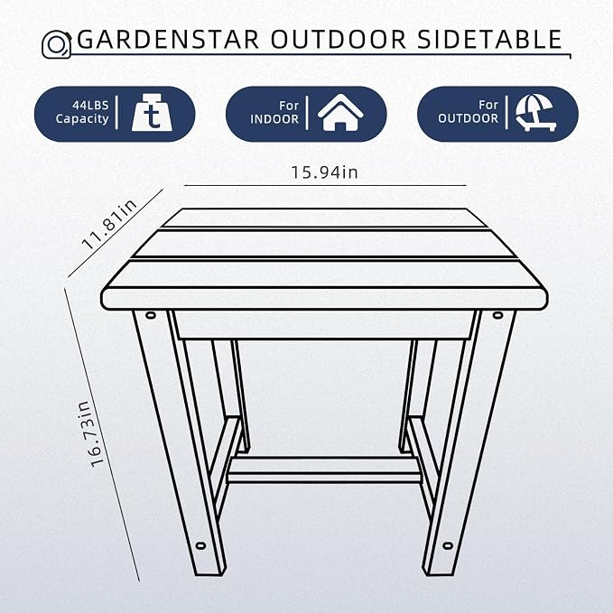 GARDENSTAR Adirondack Square Side Table, one-Tier Outdoor end Table, Patio Side - Image 3