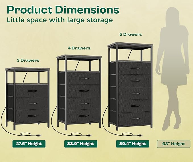 Huuger Night Stand with Charging Station, 4 Drawer Dresser - Image 5