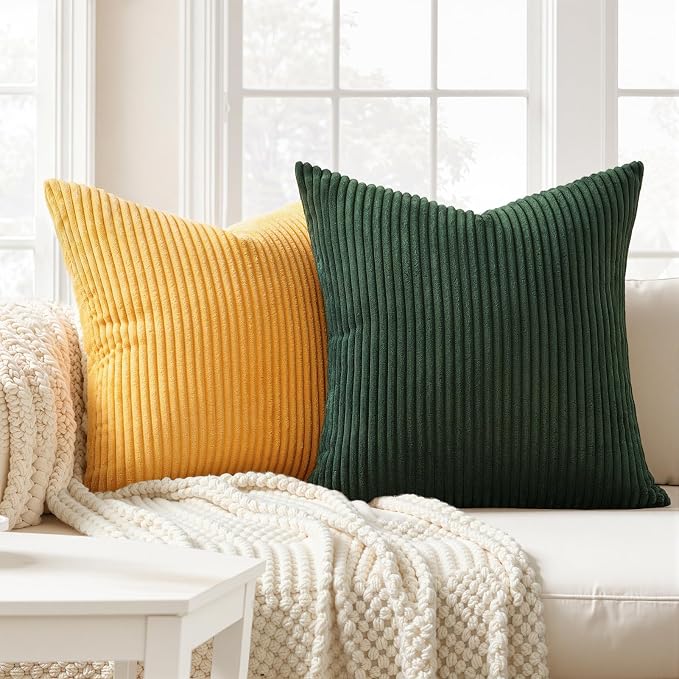 Topfinel Boho Farmhouse Green Rust Striped Pillow Covers 24x24 Set of 4 Mordern - Image 2