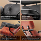 Top Black Grain Leather, Mid Century Chaise Lounge Chair and Ottoman, Modern - Image 7