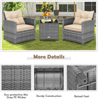 Tangkula 3 Pieces Wicker Patio Furniture Set, Outdoor Rattan Conversation - Image 9