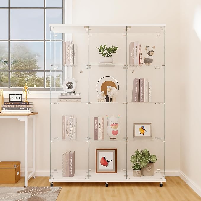 FLYMUHJIA Curio Cabinets with Glass Doors Modern Glass Shelves Tempered Glass - Image 4