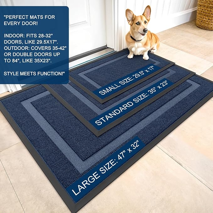 OLANLY Front Door Mat Outside 47x23, All-Season Heavy-Duty Rubber Doormat | Blue - Image 2