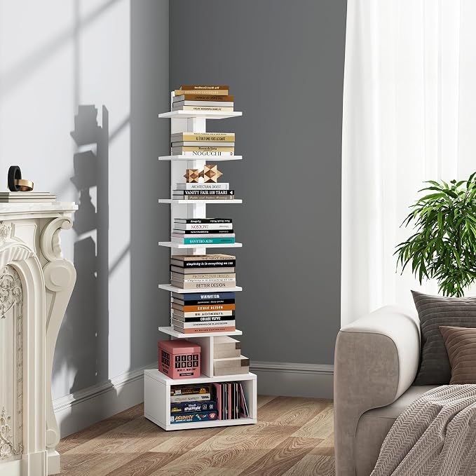 TUTOTAK Narrow Bookshelf, Vertical 8-Tier Bookcase, Spine Book Shelf - Image 3