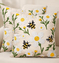 Embroidered Throw Pillow Covers 18x18 Inch, Flower Bee | Decorative Pillow by Kokaaee