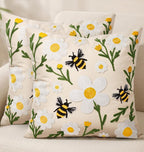 Embroidered Throw Pillow Covers 18x18 Inch, Flower Bee | Decorative Pillow by Kokaaee