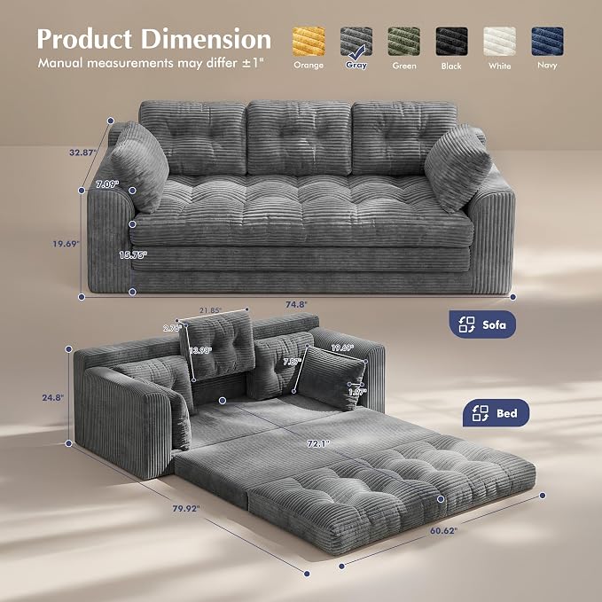 Homkdom 3 Seater Boneless Couch - Image 3