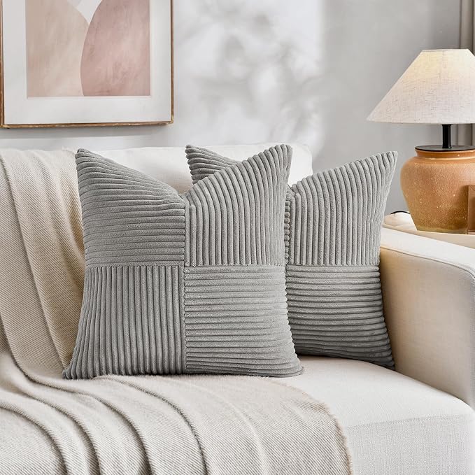 Fancy Homi 2 Packs Grey Decorative Throw Pillow Covers 16x16 Inch - Image 5